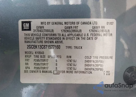 2007 Chevrolet Silverado 1500 Lt1 from USA, damaged, VIN 2GCEK13C871577160